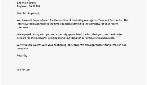sample rejection letter after first interview