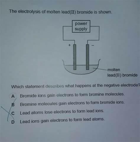 Solved The Electrolysis Of Molten Leadii Bromide Is Shown