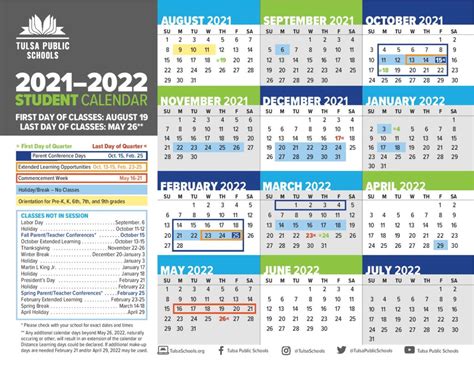 Tulsa Public School Holiday Calendar 2021 2022 In Pdf