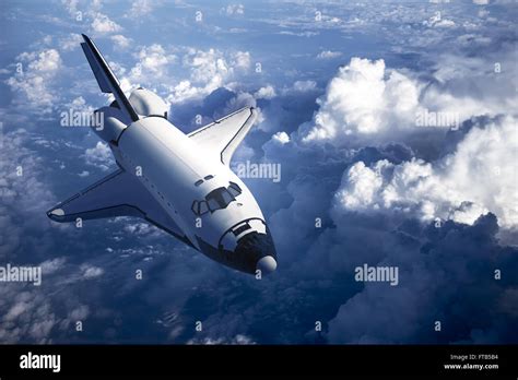Space Shuttle Landing In The Clouds Stock Photo Alamy