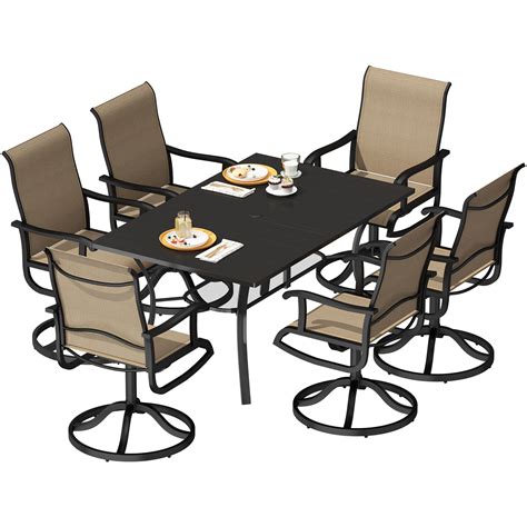 7pcs Patio Outdoor Furniture Dining Table Set Swivel Chairs Lawn Garden