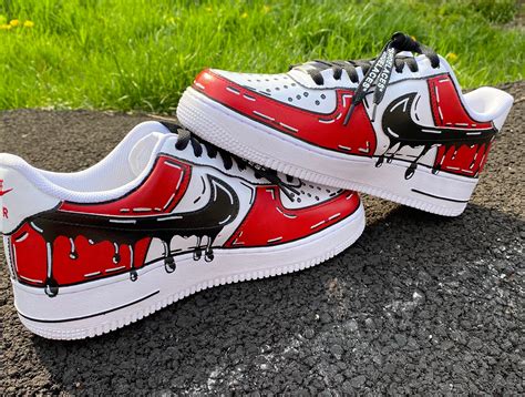 Dripping Paint Red Af1 Custom Af1 Nike Air Force 1 Etsy