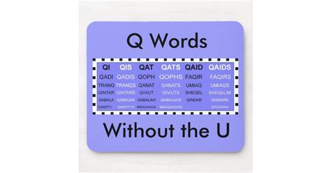 Q Words Without The U Mousepad Zazzle