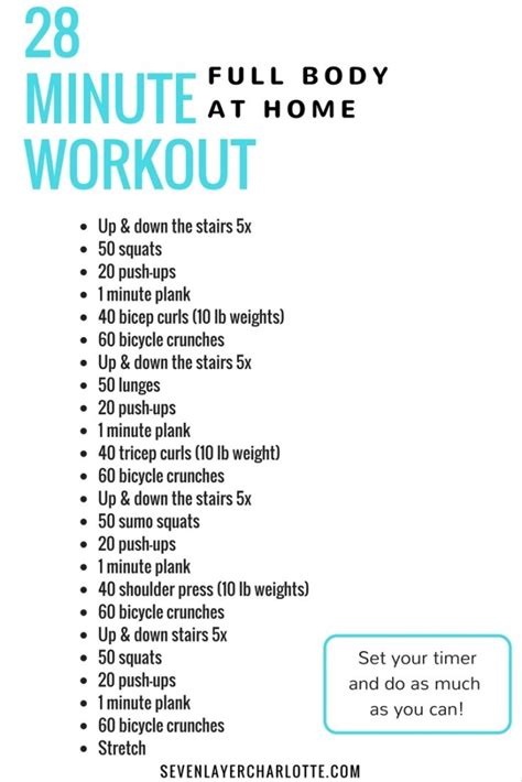 For the leg portion of this bodyweight workout, set a timer for 20 minutes. 28 Minute At-Home Workout and Postpartum Update ...