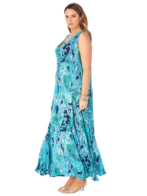 Roaman S Roamans Turquoise Crinkle A Line Maxi Dress Plus Size 16 18 To 36 38 Us M To