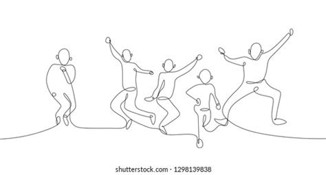 Continuous One Line Drawing Four Jumping Stock Vector Royalty Free
