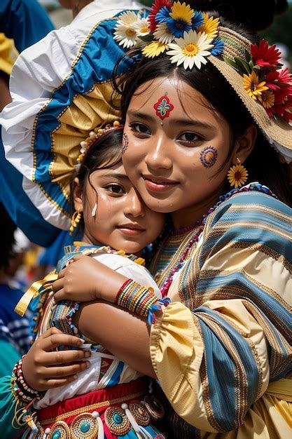 premium ai image photo of a columbian mother and daughter in traditional dress