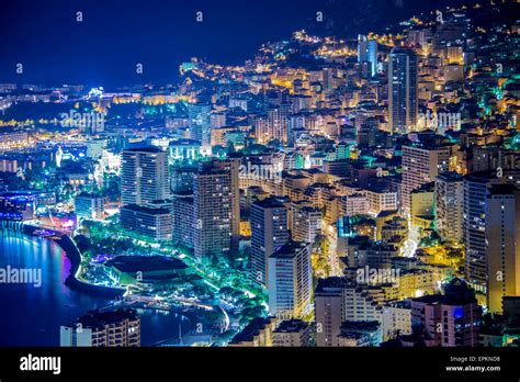 Night View Of Monaco From Mountain Stock Photo Alamy