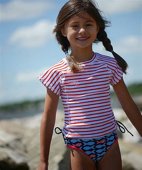 Snapper Rock Red And Blue Stripe Fish One Piece And Rashguard Girls