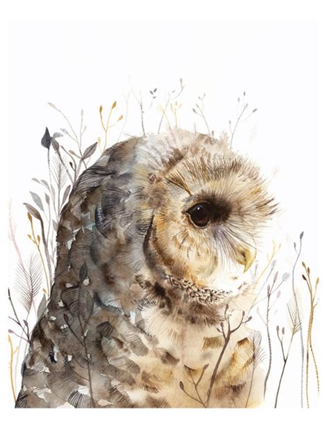 Owl Art Owl Painting Owl Watercolor Painting Owl Art Etsy