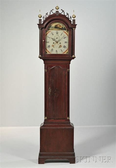 Red Stained Inlaid Cherry Tall Case Clock Clock Red Stain