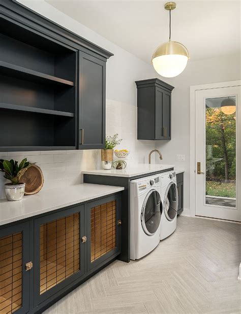 Modern Farmhouse Laundry Room With Charcoal Black Cabinets Modern
