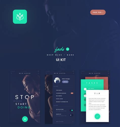 The kit features ten different screens, including login, homepage, profile. 80 Free Flat UI Kits PSD for Mobile Apps, Websites
