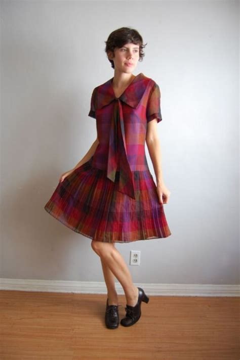 60s Back To School Plaid Twiggy Dress Small By Daisybrownevintage