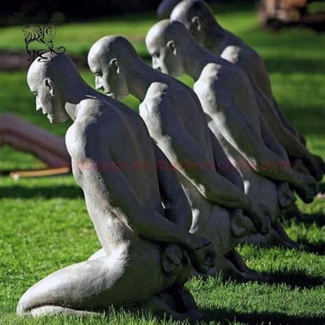 Blve Modern Art Work Metal Life Size Kneeling Naked Man Bronze Statue