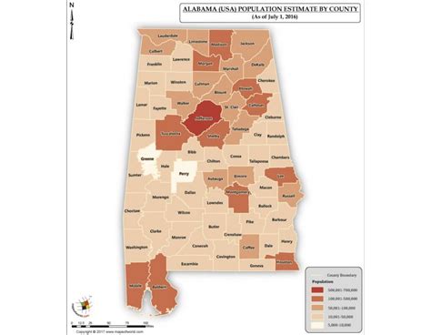 Buy Printed Map Of Alabama Population Estimate By County 2016
