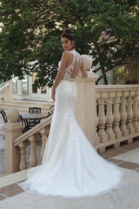 style 44099 jewel illusion collared gown with embroidered lace sincerity bridal