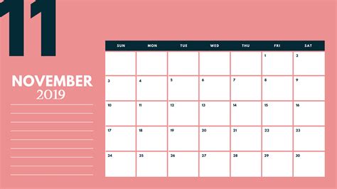 2019 November Calendar Template Free Printable Calendar Templates