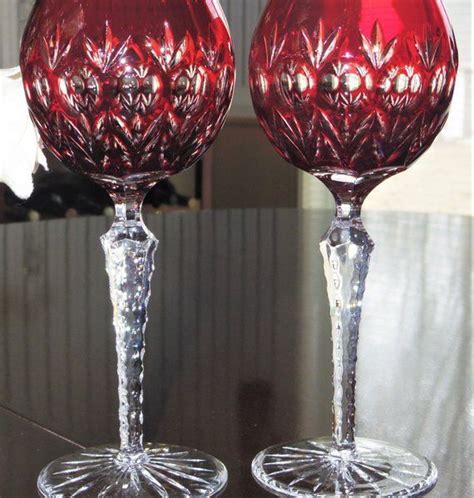 2 Ajka Florderis 8 Ruby Red Cased Glass Stems Goblets Etsy Crystal