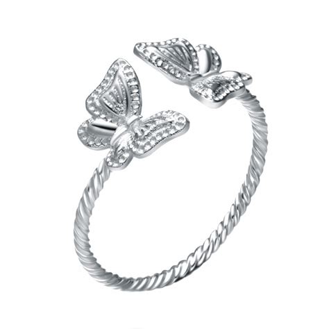 Butterfly 925 Sterling Silver Open Ring White Resizable