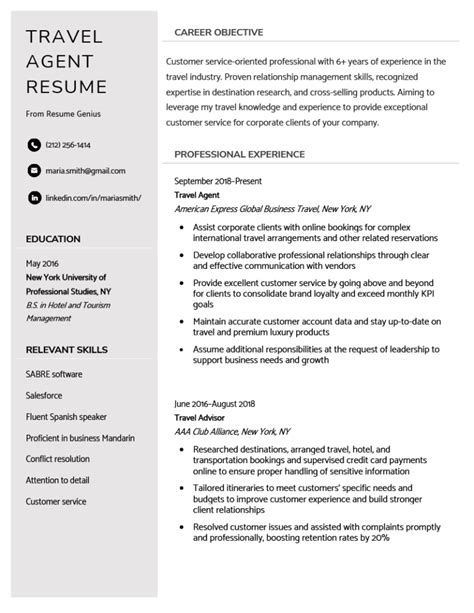 Travel Agent Resume Sample And Writing Tips