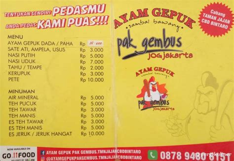 Dijamin sambelnya enak dan bikin balik ketagihan. Selalu diperbarui! Menu Ayam Gepuk Pak Gembus, Bintaro ...