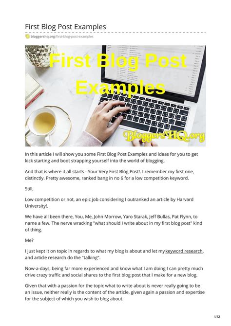 First Blog Post Examples | BloggersHQ by Derek Marshall - Issuu