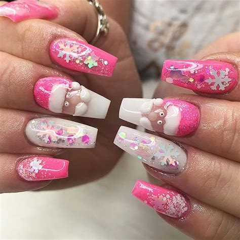 43 Pretty Holiday Nails to Get You Into the Christmas ... Trendy #gel nail art 2018gel nails#, gel pink nails#, glitter nails#, nail art 2018#, nail art designs, nail colors, acrylic nails, coffin nails.