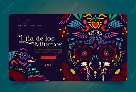 Dia De Los Muertos Banner With Fancy Pattern Of Skull With Flowers