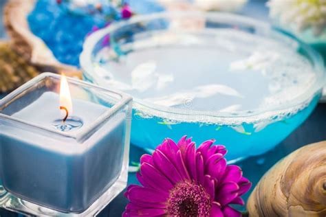 Spa Relaxation Including Candles Water Salt Bath Stock Image Image Of Meditation Aromatic