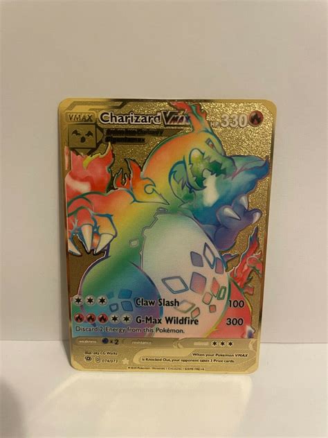 Mavin Champions Path Rainbow Charizard Vmax Gold Metal Pokemon Card