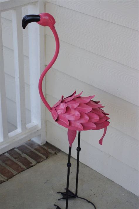 Metal Pink Flamingo Lawn Ornament Garden By