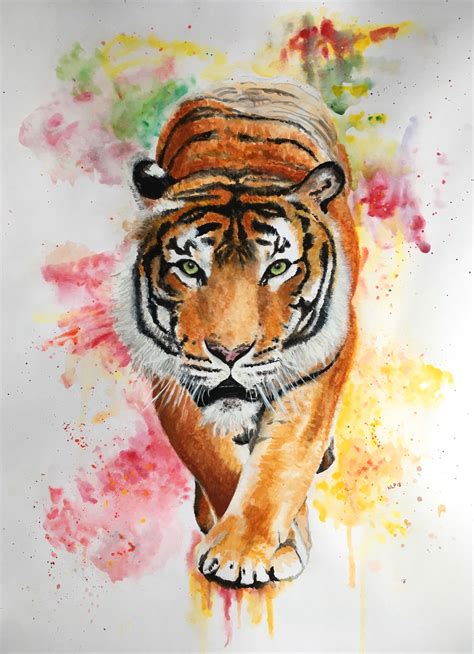 Watercolour Painting Of A Tiger Vibrant And Bright This Painting Is A