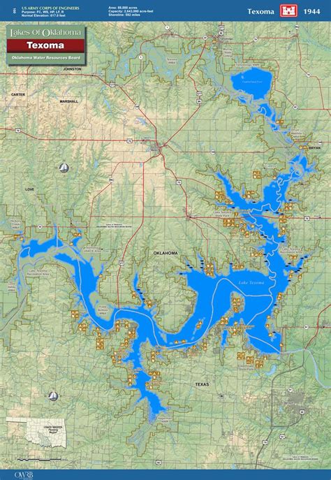 Lake texoma was impounded in 1944 as the red river was dammed up for flood control. Lake texoma, Denison, Map