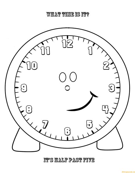 Half Past Five Coloring Pages - Clock Coloring Pages - Coloring Pages