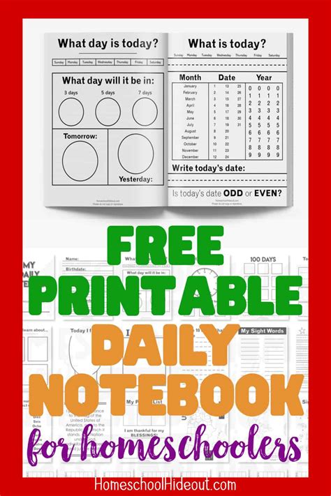 Free Printable Homeschool Daily Notebook Homeschool Hideout