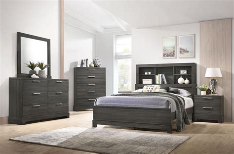 You might also like this photos. Transitional Gray Finish Bookcase Storage Headboard King ...