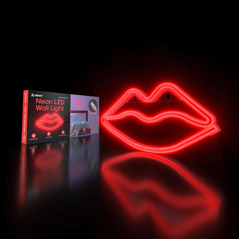 Atomi Neon Led Hanging Wall Art Lips Red