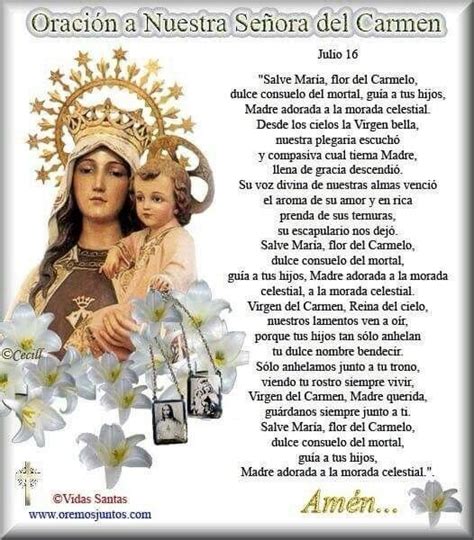 Existen actualmente varias órdenes de carmelitas repartidas por todo el mundo, masculinas y femeninas, las cuales giran en torno a esta figura mariana. Oración a la Virgen del Carmen 16 de Julio | Son cosas de ...