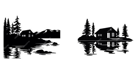Premium Vector | Nature's Symphony Lakeside Cabin Vector