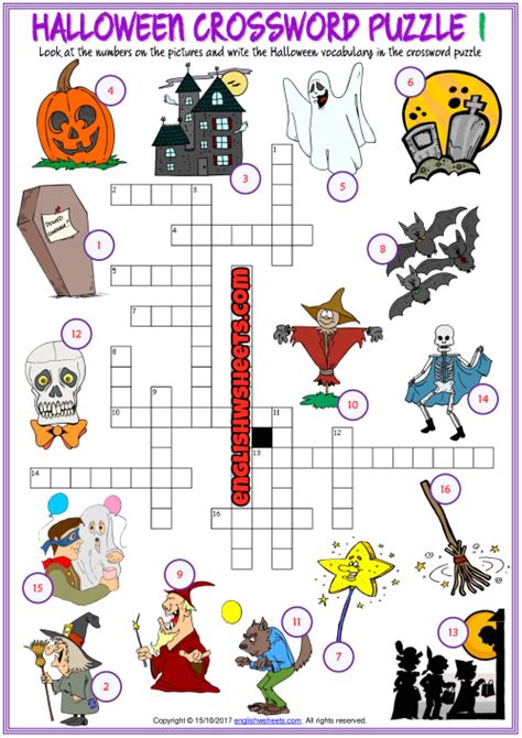 Halloween Crossword Puzzle Esl Printable Worksheets Halloween