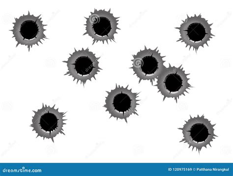 Realistic Bullet Holes On White Background Vector Stock Vector