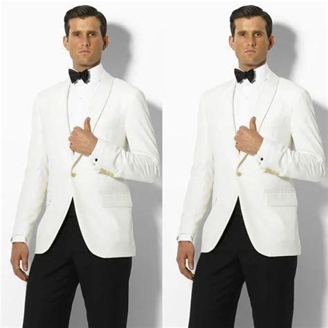 Custom Ivory Grooms Tuxedos Slim Fit White Men Suits For Wedding Shawl Lapel Two Piece Groomsmen