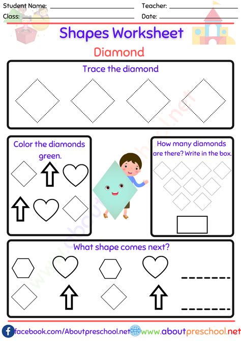Shapes Worksheets Diamond About Preschool