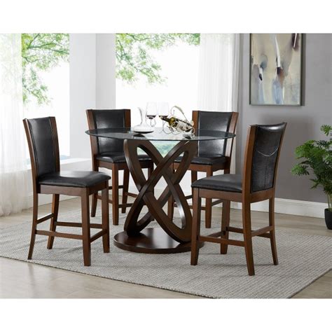Roundhill Furniture Cicicol 5 Piece Round Faux Leather Upholstered Counter Height Dining Table