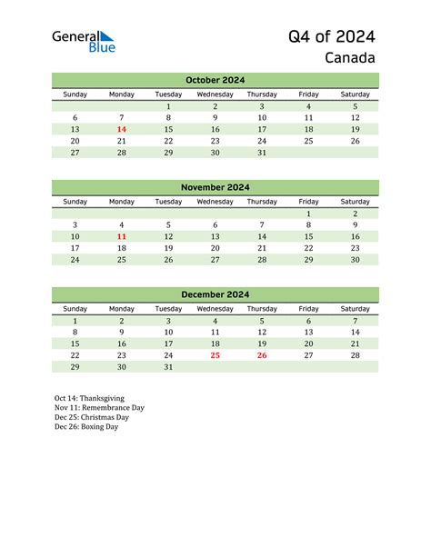 Q4 2024 Quarterly Calendar With Canada Holidays