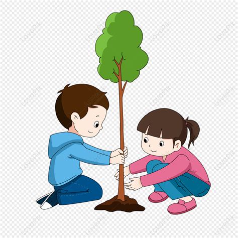 Arbor Day Bata Nagtatanim Ng Mga Elemento Ng Cartoon Cartoon Larawan