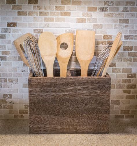 Double Torched Wood Kitchen Cooking Utensil Holder | 2 ...