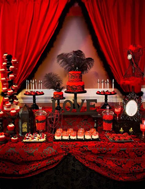 ‘hot Red And Black Bridal Shower Dessert Table