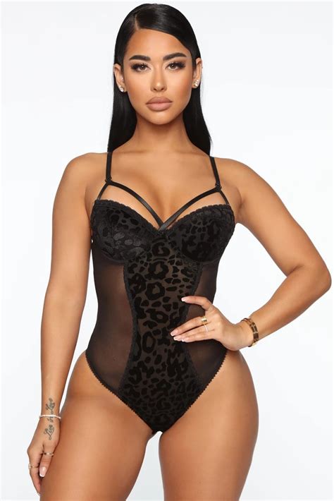 Wholesale Push It Production Cheap Black Leopard Mesh Bodysuit Online